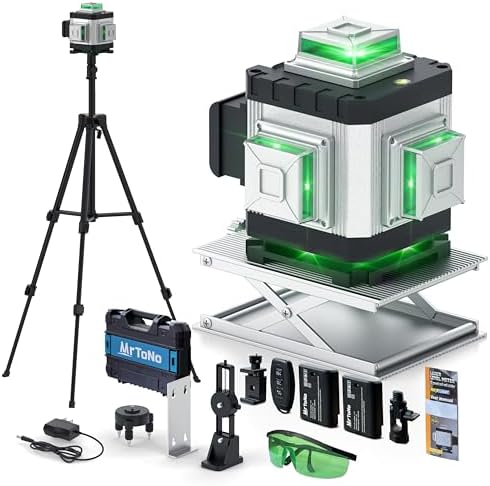 Laser Level with Tripod, 4 x 360°Self Leveling Laser Level, 16 Lines 4D Laser Measuring Tool Green Lazer Level, for Construction, Ceiling, Tiling, Framing, Home Renovation, Picture Hanging
