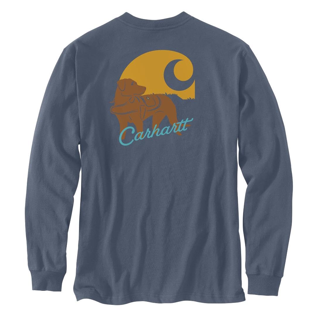 Carhartt Men's Loose Fit Heavyweight Long-Sleeve Pocket Dog Graphic T-Shirt, Bluestone, XXL