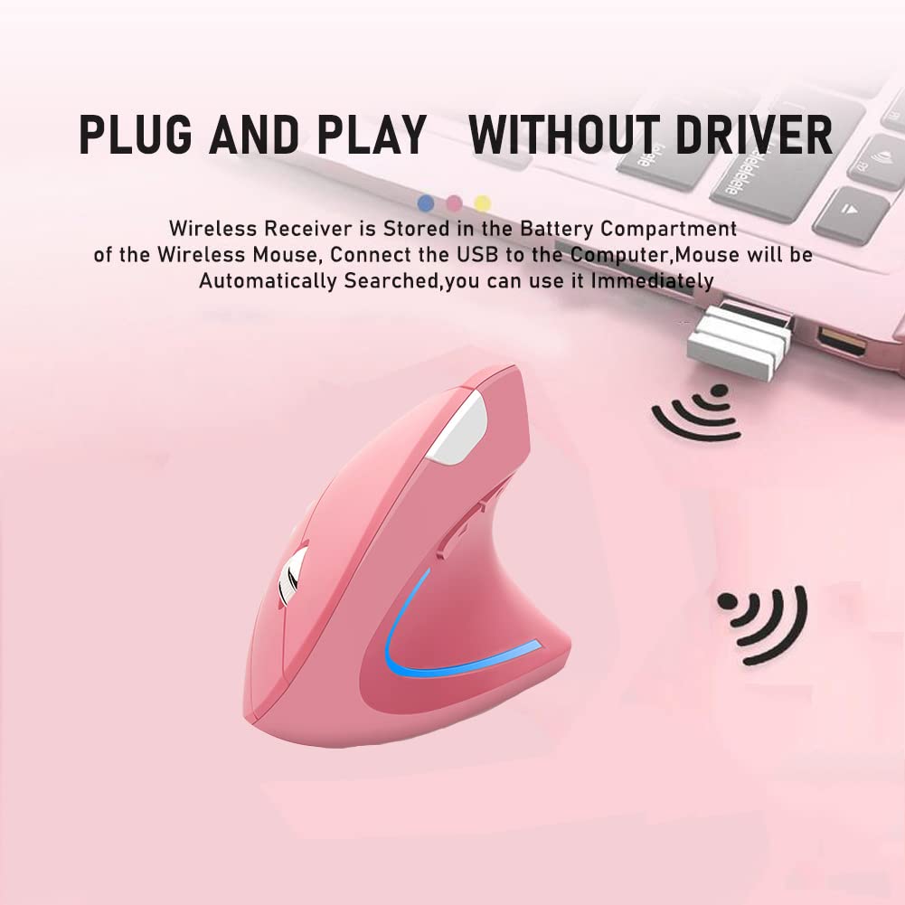 Mysz bezprzewodowa ergonomiczna mysz pionowa Ergo LED Light wysoka precyzja optyczna bezprzewodowa lekka mysz do gier do komputera komputera laptopa Mac komputera stacjonarnego biura, z bocznymi przyciskami, 800/1200/1600 DPI
