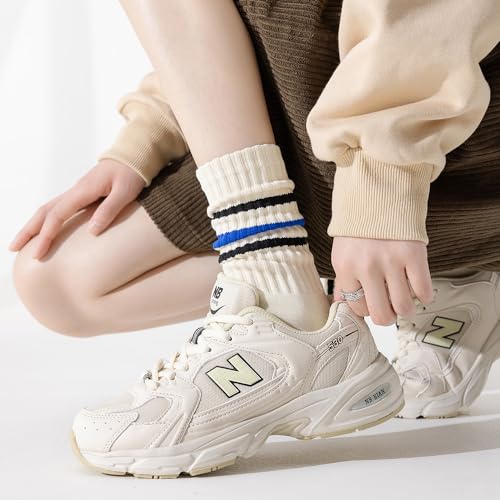 3 Pairs Striped Crew Socks Retro Tube Socks Vintage Slouch Socks for Women4