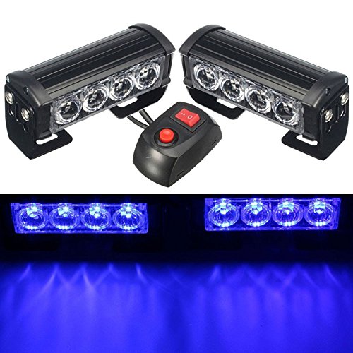 Lumières Stroboscopiques, HEHEMM 2PCS 8 LEDs D'urgence Stroboscopique Feux de Détresse Feux de Secours Clignotant Feux D'avertissement 12V Universel pour Voiture Camion Remorque(bleu)