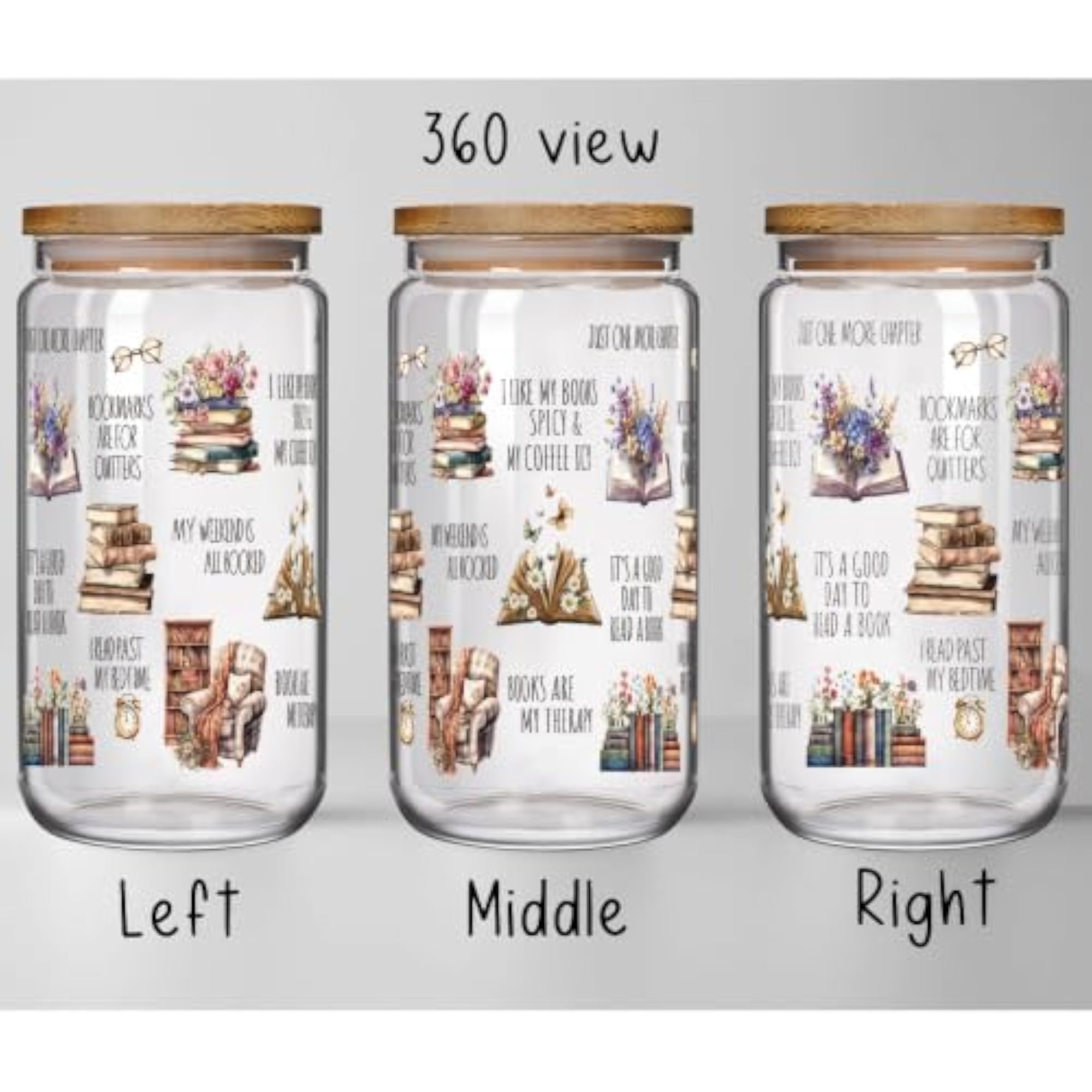 Funny Book Lovers Glass Cup with Lid and Straw