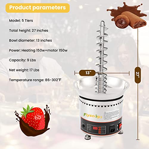 Flyseago Chocolate Fountains Commercial 5 Tiers 9Lbs Large Chocolate Waterfall Machine Stainless Steel Hot Cheese Fondue Tower Easy Assembly Perfect For Candy Bbq Sauce Ranch Liqueurs Digital-Control #TOP5