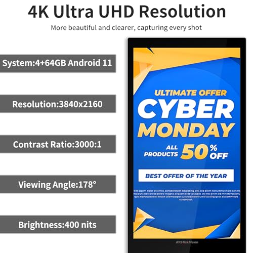 Image of 65 inch Digital Signage Displays, 4K LCD Touch Screen Floor Standing Digital Signage Player, Indoor Digital Adverstising Kiosks with HDMI Input, Android 11(4+64GB)