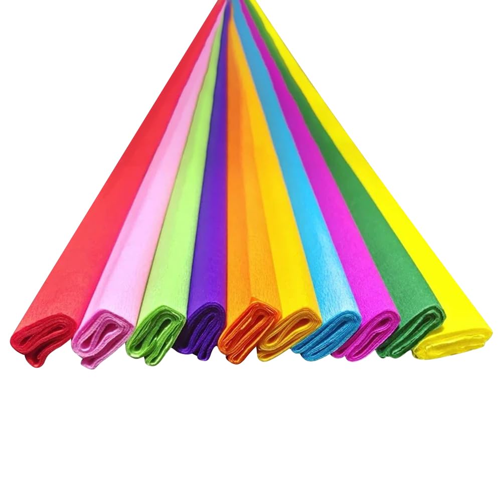 Rouleau de Papier crépon 50 x 200 cm pour la Confection de Fleurs, fêtes et Festivals, Loisirs créatifs, 10 Couleurs