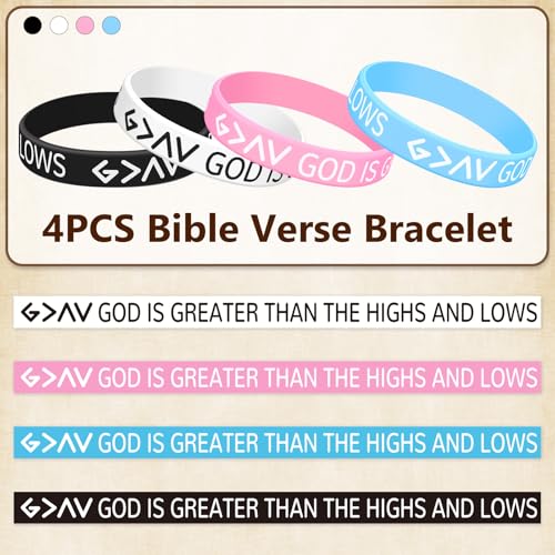 Eyourlife 4PCs Bible Verse Wristband Bracelets, God is Greater than the Highs and Lows Scripture Christian Bracelets Bulk for Women Men, Jesus Silicone Bracelet Gifts for Easter Carnival Party2