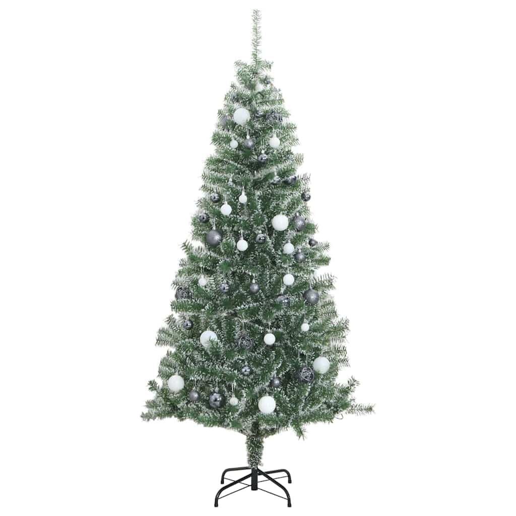 Künstlicher Weihnachtsbaum 210 cm mit 300 LED Lichterkette und Weihnachtskugeln Set, beschneiter Kunstbaum mit 8 Beleuchtungsmodi für Wohnzimmer und Balkon, inklusive Metallständer