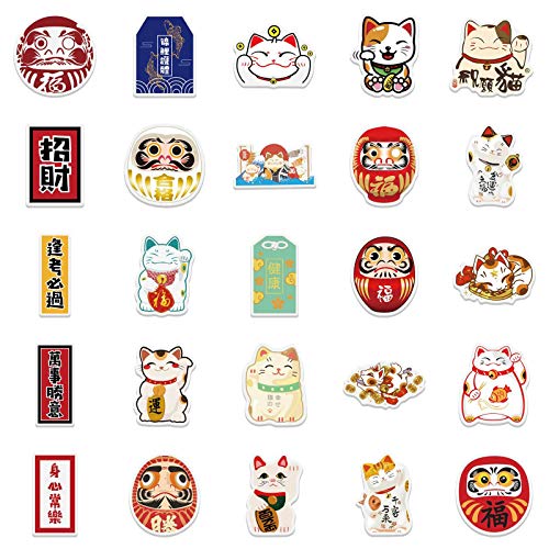 Cute Cat Stickers For Teen Girl Water Bottles, 50Pcs Waterproof Vinyl Decal For Laptop, Phone, Tavel Case, Skateboard, Luggage, Helmet, Guitar, Bike, Car (Lucky Cat) #TOP1