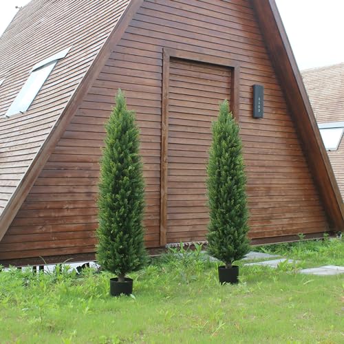 Joypower Two 5Ft Artificial Cedar Topiary Trees Artificial Pine Trees Uv Resistant Potted Plant Artificial Shrubs For Indoor Outdoor Front Porch Garden thumb #6
