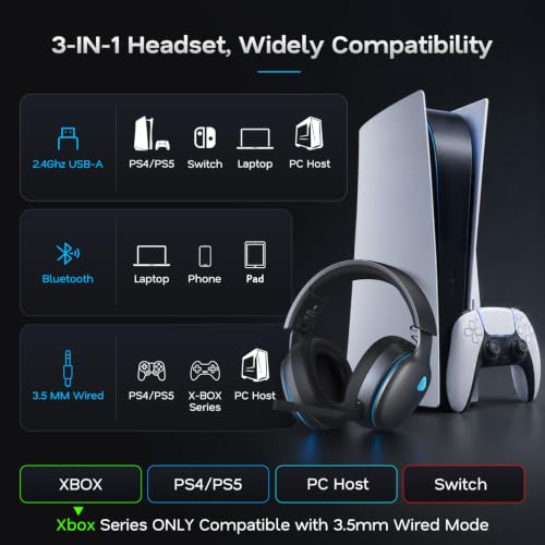 Image of AOC 2.4GHz Wireless Gaming Headset for PS5, PS4, Switch, 45Hr, Space Gray