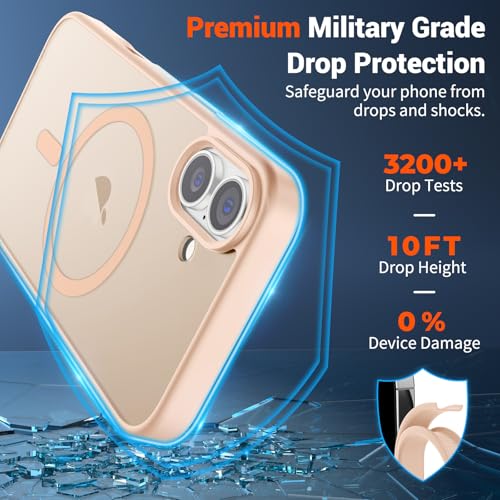 Image of SUPFINE Magnetic for iPhone 16 Plus Case (Compatible with MagSafe) (Military Grade Drop Protection) Translucent Matte Shockproof Phone Cover,Sand Pink
