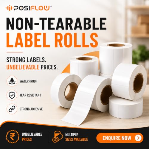 Image of Shreyans Direct Thermal Labels (Pack of 10, 38mm x 15mm - 500 Labels /Roll) - Non Tearable, Scratch Free, Water Proof & Non Fade Stickers with Permanent Marking - 5000 Labels