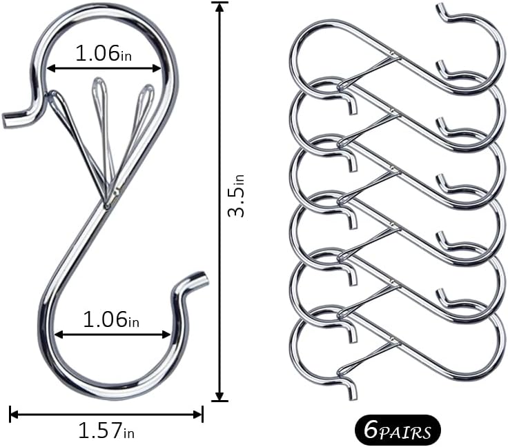 Miniatura 2 de Paquete de 6 ganchos en S resistentes con hebilla de seguridad, ganchos en S de metal inoxidables de 3.5 pulgadas para plantas colgantes, utensilios