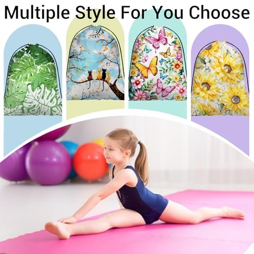 Image of Colorful Floral Cats Grip Bag for Gymnasts Blue Men Women Small Gymnastics Drawstring Bag
