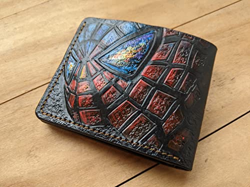 Men's 3D Genuine Leather Wallet, Hand-Carved, Hand-Painted, Leather Carving, Custom wallet, Personalized wallet, Spiderman3