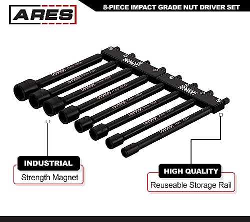Ares 70640-8-Piece Metric Magnetic Impact Nut Driver Bit Set - Impact Grade Nut Setters With Industrial Strength Magnets #TOP2