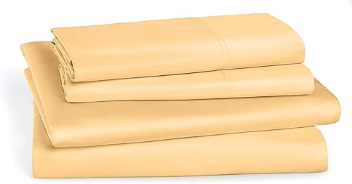 Royal Tradition Juego de sábanas de 4 piezas, 100% algodón percal, suave y nítido, color dorado liso, fabricado en Egipto