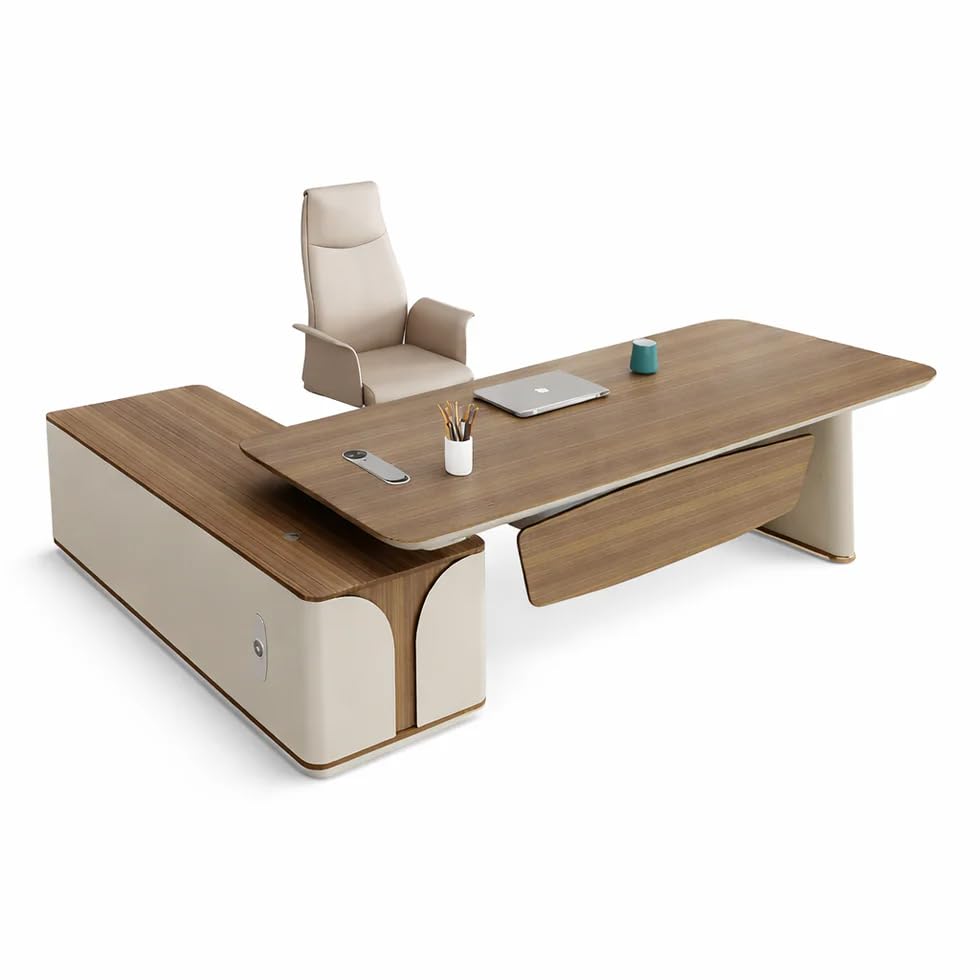 Image of Lakdi The Furniture Co Director Office Table for Boss & Executive | Unique Design L Shape CEO Table Made in MDF with Laminte with Drawer, Reversible Orientation, CPU Storage - LDL-778