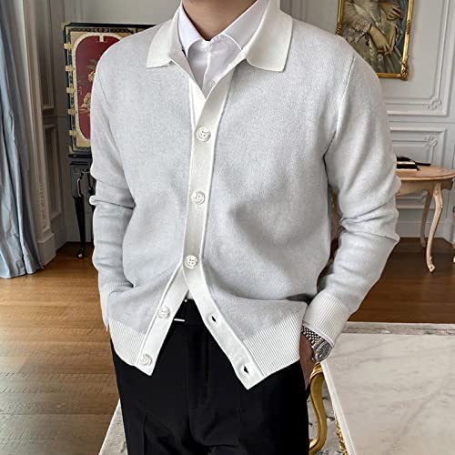 Pull tricot blanc homme XL à manches longues avec poches style décontracté