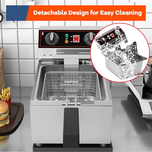 10.6QT Electric Deep Fryer, 10L Stainless Steel Commercial Fryer, Countertop Kitchen Frying Machine w/Temperature Control, French Fries Donuts