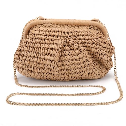Straw Crossbody for Women,Straw Clutch Purse,Cloud Dumpling Woven Pouch Shoulder Handbag Travel Beach Woven Bag