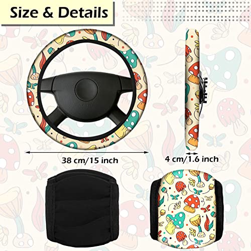 17 Pcs Mushroom Car Seat Covers Mushroom Car Accessories Full Set For Women Men Automotive Rear Front Seat Protector View Mirror Hanging Ornament Steering Wheel Belt Cover (Mushroom And Moth) #TOP5