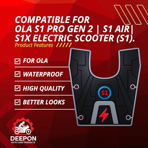 Image of DEEPON Scooter Floor Mat | Ola S1 Pro Gen 2 | S1 Air | S1X Electric Scooter (S1), | Black and Blue Custom Fit | Waterproof Anti Slip | Rubber Footboard Mat All Weather Protection