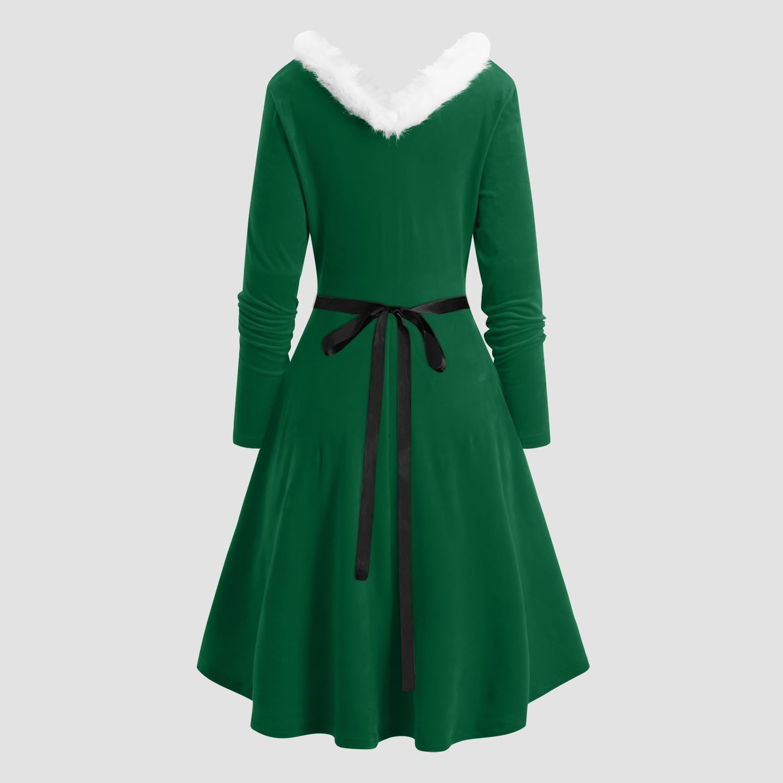Vestiti Natalizi Donna-Vestito Natalizio-Abito Asimmetrico A Maniche Lunghe con Scollo A V E Patchwork Natalizio da Donna