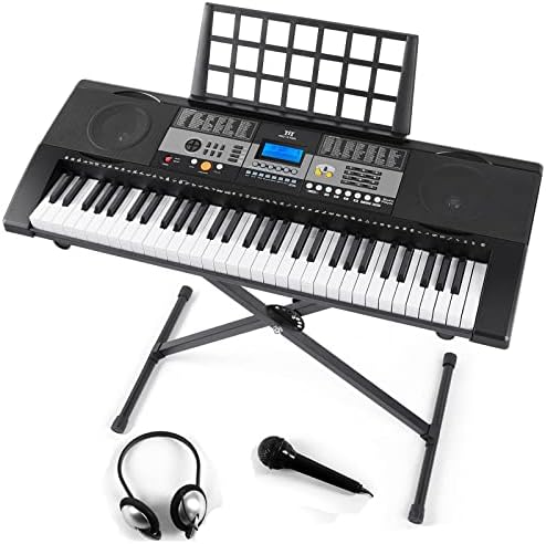 MUSTAR 61 Key Piano Keyboard, Touch Sensitive Keyboard Piano for Beginners, Electric Keyboards Piano with Stand, LCD Display, Headphones, Microphone, Power Adapter, Kids Birthday Gifts, Black