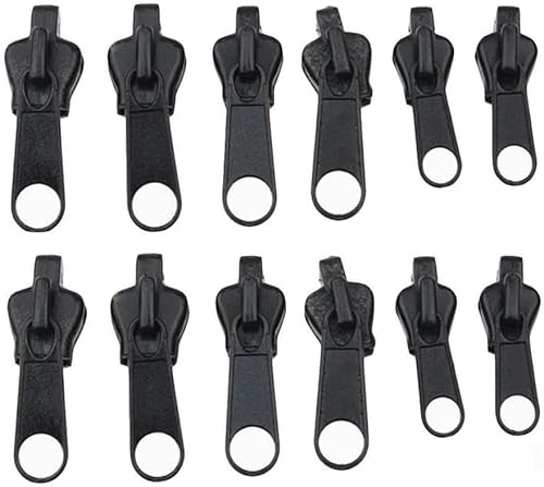 12pcs Black Universal Zipper Repair Kit Instant Fix Zip Replacement Zip Slider Teeth Rescue Zipper for Tailor Sewing Craft Bulk to Clever Fashion Sewing Notions and Supplies Fasteners Zippers