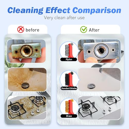 Image of Wire Brush Set, 3 Pcs Brass /Stainless Steel /Nylon Wire Brushes for Cleaning with Curved Handle Grip for Rust Removal, Dirt, Paint Scrubbing