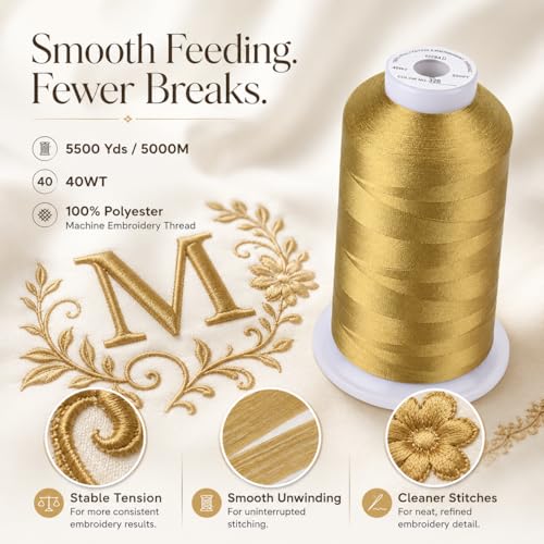 Image of Simthread Embroidery Machine Thread 5000M 40WT Polyester, Khaki 348 | 5000M 40WT polyester thread feeds smoothly for home or commercial embroidery projects.
