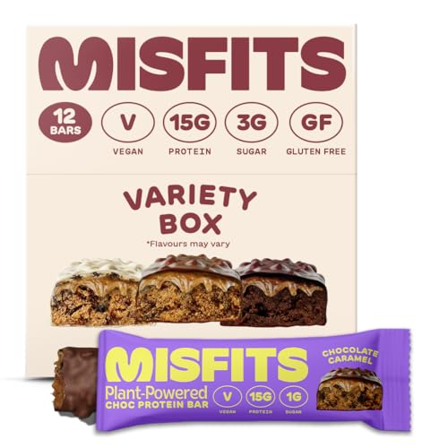 Misfits Vegan Protein Bars - Original Recipe | Gluten Free, Low Sugar & Carb, High Fibre Snacks | Chocolate Variety Pack of 12 (4 Flavours) Misfits Vegan Protein Bars - Original Recipe | Gluten Free, Low Sugar & Carb, High Fibre Snacks | Chocolate Variety Pack of 12 (4 Flavours)