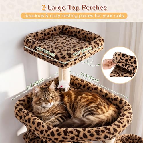 Image of Globlazer Extra Large Leopard Cat Tree 82in Tall Heavy Duty Cat Tree for Indoor Cats Large Adult Big Cat Tower with 8 Scratching Posts, 2 Condos, 2 Padded Perches, 3 Baskets, S82, Leopard Print
