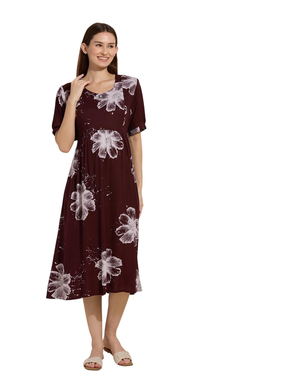 nightspree Womens Stylish Flower Cotton Rayon Printed Maternity Dress (Maroon-M)-picture-46