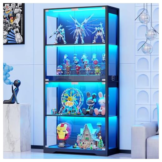 45+ Stylish Dining Room Storage Wall Ideas 4 BROTTAR Display Cabinet with Glass Doors, 4-Tier Curio Cabinet with 3 Color Lights for Collectibles, Glass Display Case with Human Body Sensor, Bookcase with 4 Shelves, Storage Cabinets, Black