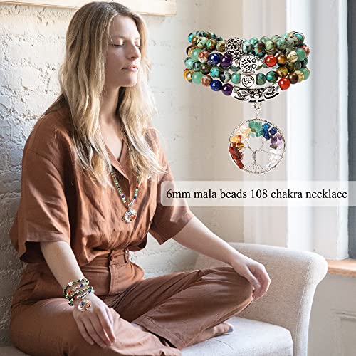 Bivei 108 Mala Beads Bracelet - 7 Chakra Tree of Life Real Healing Gemstone Yoga Meditation Mala Prayer Bead Necklace4