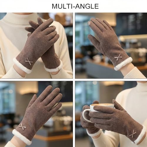 Image of Kraptick Women's Winter Woolen Gloves-Premium Thermal Fleece Lined Touchscreen Hand Warmer Gloves for Cold Weather, Cycling & Driving Soft Fur Cable Knit Elastic Mittens (Free Size, butterfly)(Gray)-8
