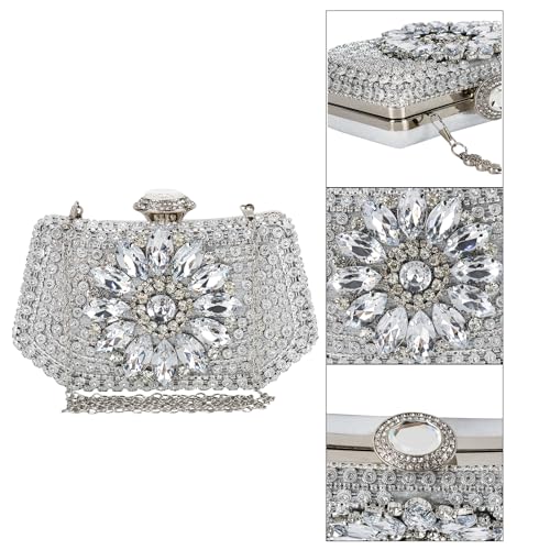 Image of Women's Sparkly Rhinestone Clutch Purse Evening Shoulder Bag | Crystal Glitter Sequin Handbag With Handle & Chain, Convertible Crossbody Bag For Bridal Wedding Party Prom or Formal Events