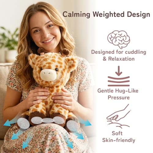 Image of Niuniu Daddy Weighted Stuffed Animals, 14 in 3.5 lbs, Giraffe Calming Plush | Heavy sensory lap pad, lying body pillow for sleeping, machine wash, huggable gift for kids and adults