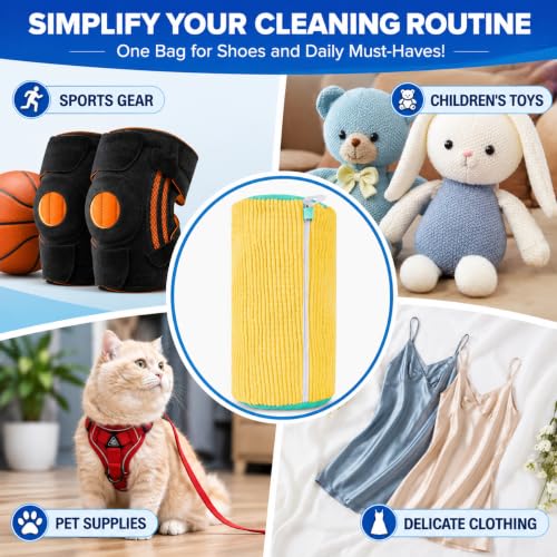 Image of LAXIS Shoe Washing Machine Bag to Wash Shoes in Washing Machine Shoe Laundry Bags for Sneakers, Reusable Shoe Cleaning Bag for All Shoe Sizes Fluffy Fiber with Side Zip - Yellow