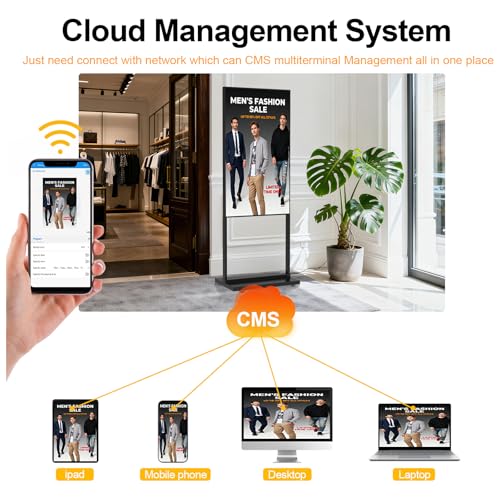 Image of 43Inch 4K Inch Floor Standing Digital Signage, 1000nits High Brightness Advertising Display, Digital Signage with CMS /U-Disk Plug&Play, Split Screen, 7 /24 Timer switch,HDMI /USB /WiFi /Android OS