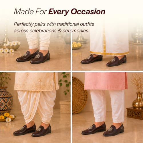 Image of FAUSTO Men's Patent Glossy Ethnic Embroidered Design Slip On Shiny Juttis & Mojaris for Party|Wedding|Festival