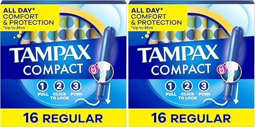 Tampax Pocket Pearl Tampons Regular Absorbency with LeakGuard Braid, Unscented, 16 Count (Pack of 2)