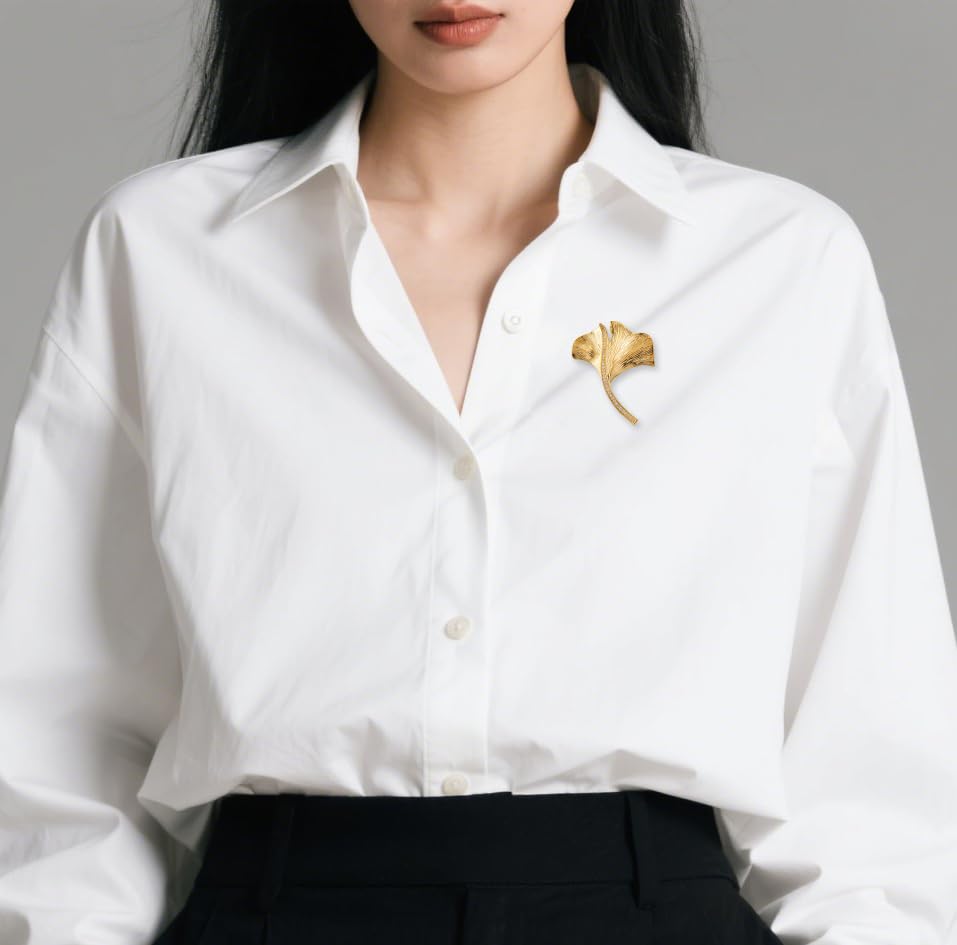 Image of Gold Ginkgo Leaf Brooches for Women Yellow Flower Lapel Pin Blazer Dress Jacket Suit Clothing Jewelry Vintage Inspired Birthday Festival Gift