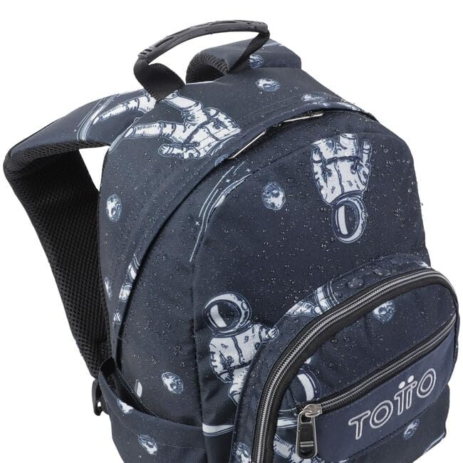 TOTTO - Mochila Escolar, Modelo Tempera, Capacidad 12 L, 3 Bolsillos, Bolsillo Tablet 10", Bolsillo Botella, Espaldar Ergonómico con Flujo de Aire, Cómodas Correas en S, Estampado Astronautas