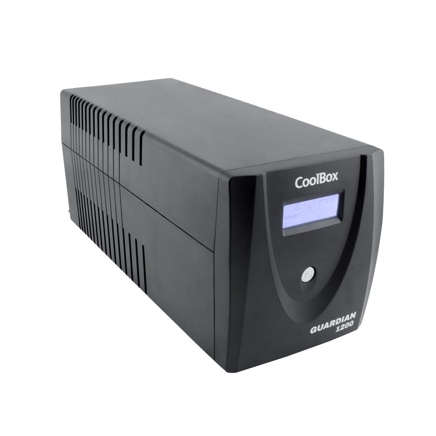 CoolBox GUARDIAN3 SAI 1200VA Sistema de Alimentación Ininterrumpida UPS 1200A/720W con Pantalla LCD, Alarmas Indicadoras, 4 Tomas Schuko 1 Puerto USB, 2 Puertos RJ-45 (In & out), Software de Control