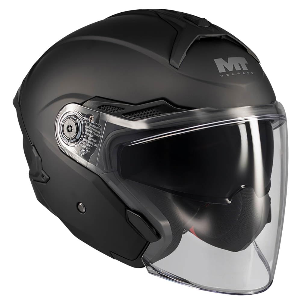 MT Cosmo SV Pure Designed Negro Mate Bluetooth Sena Integrado - Casco de Moto Jet Abierto con Visor Solar - Helmets Unisex Hombre y Mujer - Homologado ECE 22.06