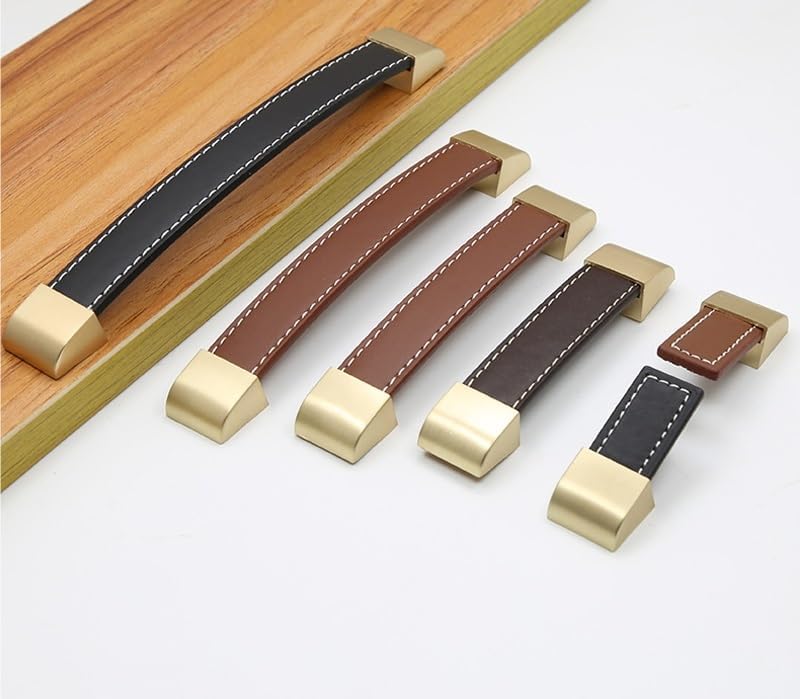 Leather Drawer Handle Brown 96-192mm Cupboard Wardrobe Pulls Kitchen Cabinet Door Knobs Furniture Luggage Bags Cortex Handles 1Pcs (Color : Black02)