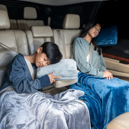 Memory Foam Neck Pillow & Blanket Set, Travel Kit with Sleep Mask, Earplugs, Large Duffle Bag, Portable Airplane Travel Essentials, Beige/Grey4